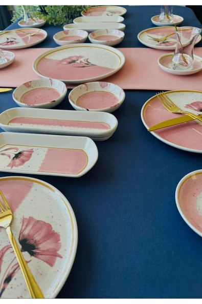 QUEEN  Poppy Model 6 Kişilik 21 Parça Tea Plate Kahvaltı Takımı Pink - 4