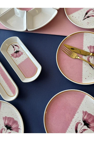 QUEEN  Poppy Model 8 Kişilik 19 Parça Kahvaltı Takımı (Pink) - 3