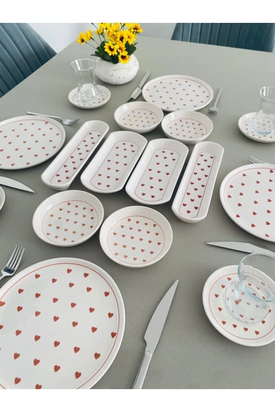 QUEEN  Love 4 Kişilik 16 Parça Red Heart Model Kahvaltı Takımı - 4