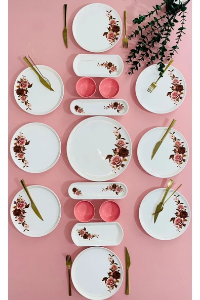 QUEEN  Pink Rose Model 8 Kişilik 17 Parça Kahvaltı Takımı - Resim 4