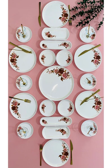 QUEEN  Pink Rose Model 6 Kişilik 21 Parça Kahvaltı Takımı - 2