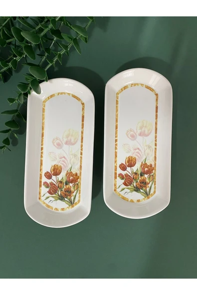QUEEN  Vintage Lale 2 Adet Oval Kahvaltı Tabağı