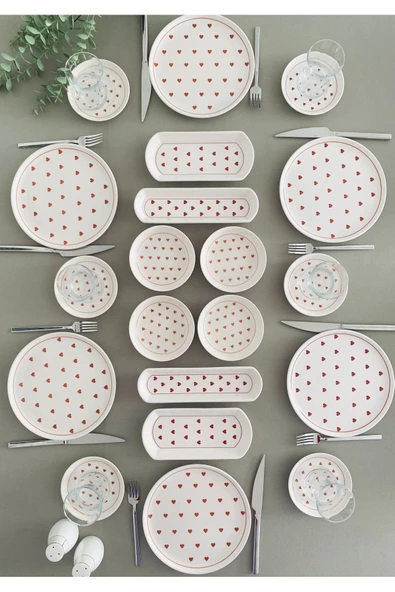 QUEEN  Love 6 Kişilik 20 Parça Kırmızı Kalp Model Kahvaltı Takımı ürün görseli 1