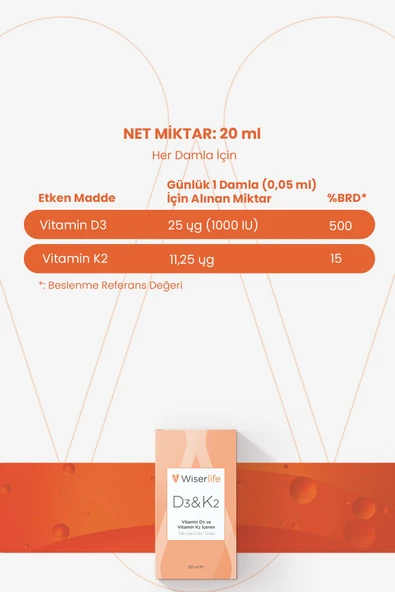 Wiserlife D3&K2 Vitamin D3 ve Vitamin K2 İçeren Takviye Edici Gıda 20 ml 2 ADET - Resim 6