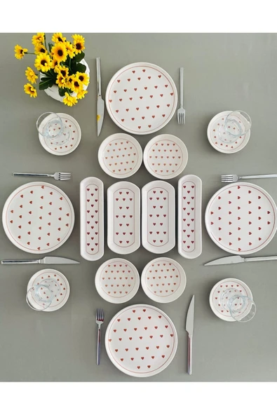 QUEEN  Love 4 Kişilik 16 Parça Red Heart Model Kahvaltı Takımı - 2