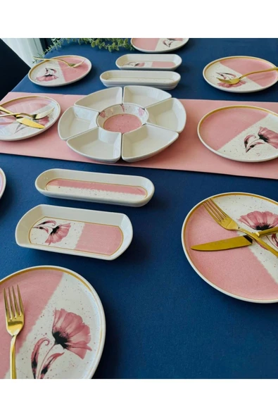 QUEEN  Poppy Model 8 Kişilik 19 Parça Kahvaltı Takımı (Pink) - 4