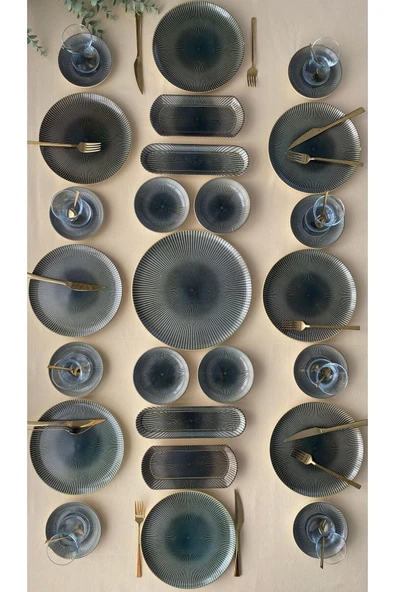 QUEEN  Green Gold 8 Kişilik 25 Parça Tea Plate Kahvaltı Takımı - 2