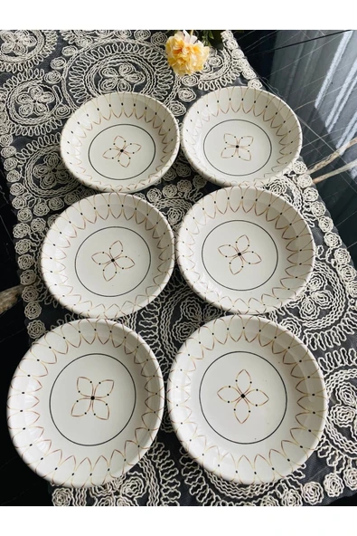 QUEEN Gold Elips Model 6’Lı Yuvarlak Kase Reçellik Çerezlik