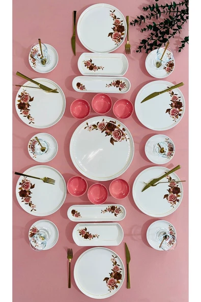 QUEEN  Pink Rose Model 6 Kişilik 23 Parça Kahvaltı Takımı - 2