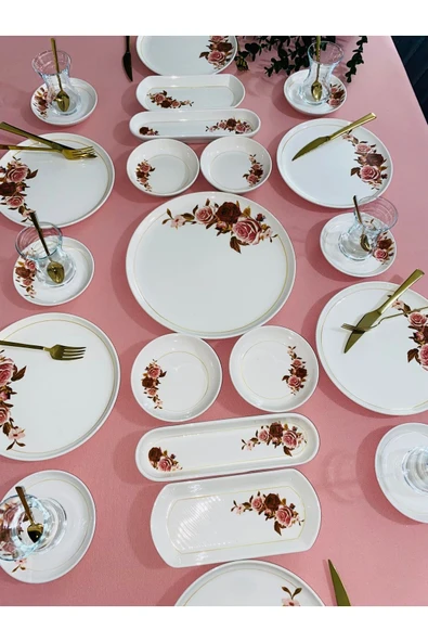 QUEEN  Pink Rose Model 6 Kişilik 21 Parça Kahvaltı Takımı - 3