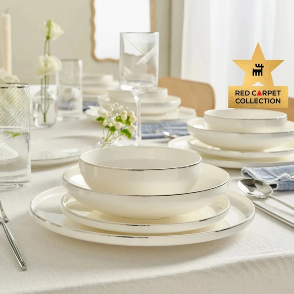 Karaca Red Carpet Collection Stream Bone Merope 53 Parça 12 Kişilik Yemek Takımı Platin ürün görseli 1