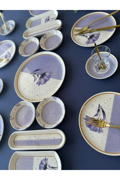 Poppy Model 6 Kişilik 21 Parça Tea Plate Kahvaltı Takımı (Purple) - 2