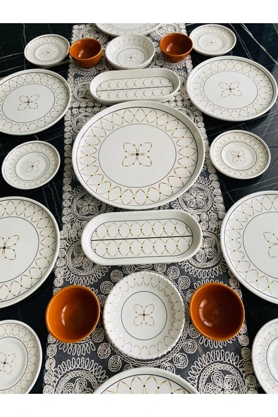 QUEEN Gold Elips 6 Kişilik 21 Parça Çay Tabaklı Kahvaltı Takımı - 3