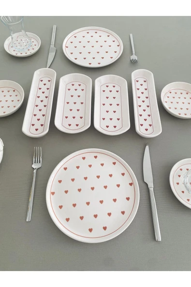 QUEEN  Love 2 kişilik 10 Parça Kırmızı kalp model Kahvaltı Takımı - 2