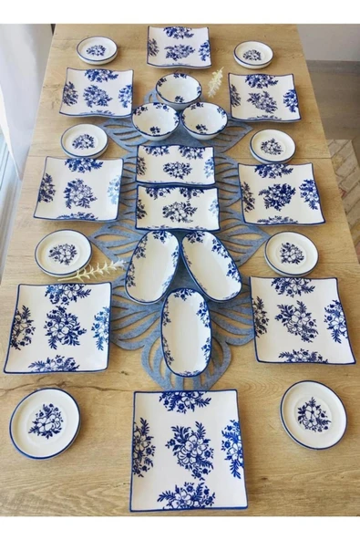QUEEN  Jasmine Pattern 8 Kişilik 24 Parça Tea Plate Kahvaltı Takımı