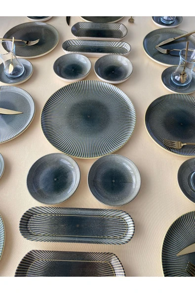 QUEEN  Green Gold 8 Kişilik 25 Parça Tea Plate Kahvaltı Takımı - 3