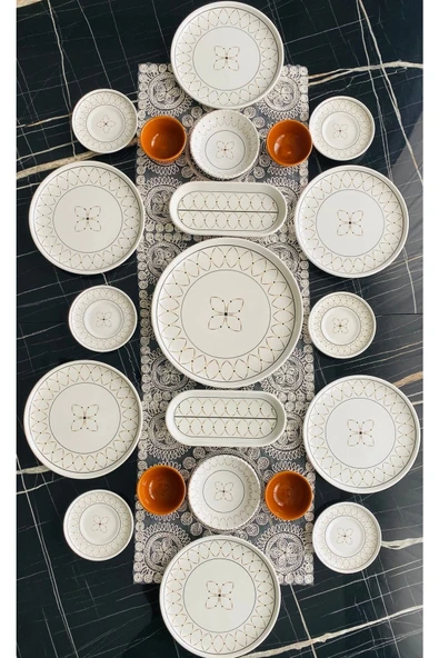 QUEEN Gold Elips 6 Kişilik 21 Parça Çay Tabaklı Kahvaltı Takımı