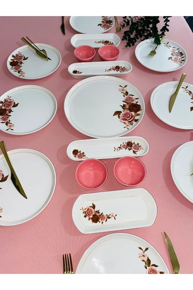 QUEEN  Pink Rose Model 8 Kişilik 17 Parça Kahvaltı Takımı - Resim 2