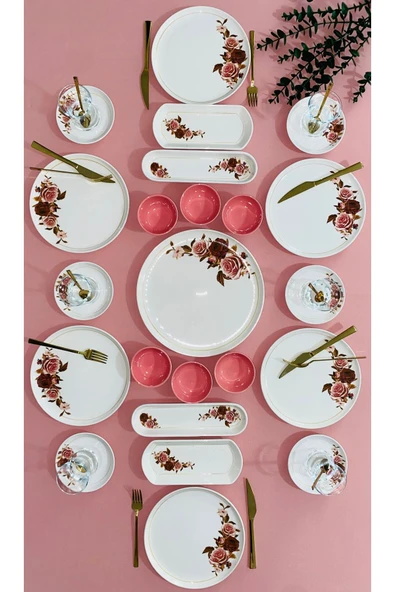 QUEEN  Pink Rose Model 6 Kişilik 23 Parça Kahvaltı Takımı