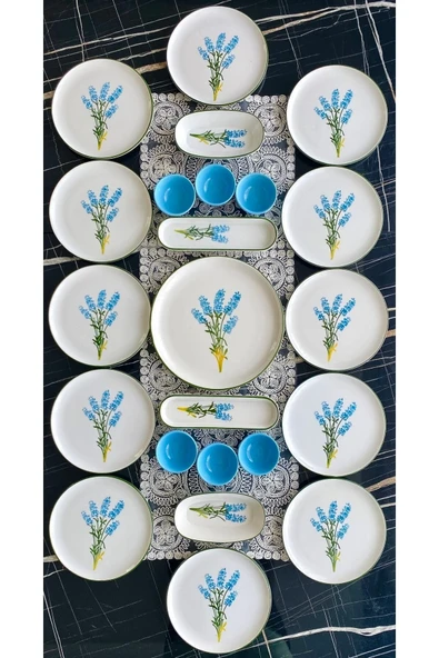 QUEEN  Hyacinth Model 12 Kişilik 23 Parça Turquoise Kahvaltı Takımı