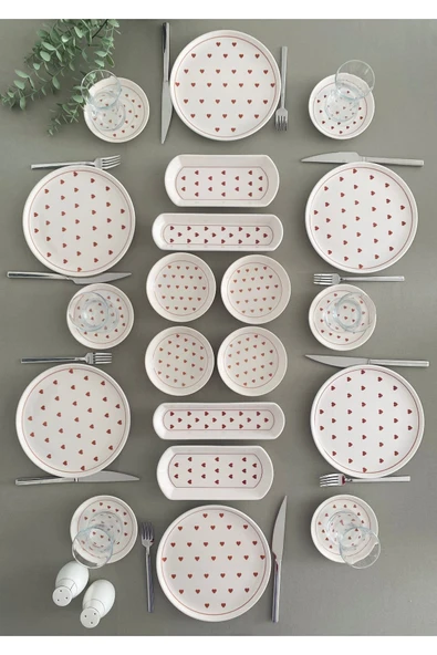 QUEEN  Love 6 Kişilik 20 Parça Red Heart Model Kahvaltı Takımı - Resim 2