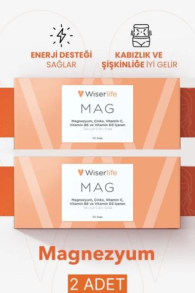 Wiserlife Mag Magnezyum Vitamin D3 İçeren Takviye 30 Saşe 2 ADET