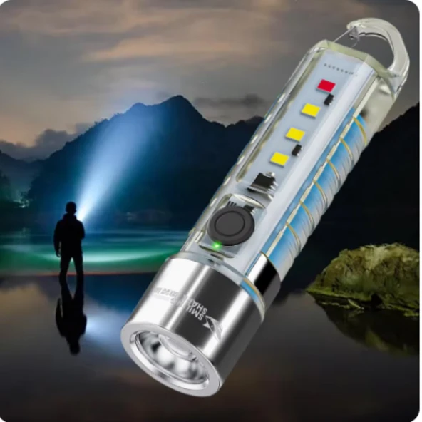2500 lümen 7 farklı ışık şiddetine sahip kancalı flaşörlü ultra güçlü mini cep el feneri - 3