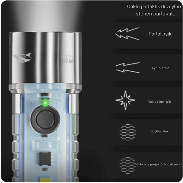 2500 lümen 7 farklı ışık şiddetine sahip kancalı flaşörlü ultra güçlü mini cep el feneri - 6