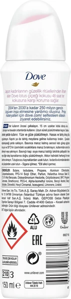 Dove Kadın Sprey Deodorant Lotus Çiçeği Kokusu Işıldayan Bakım 150 ml - 7