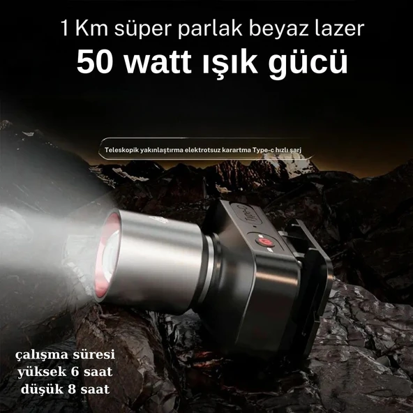 Gold Kama GK801 LED Kafa Feneri - 50W CREE LED, Şarjlı ve Su Geçirmez - 2