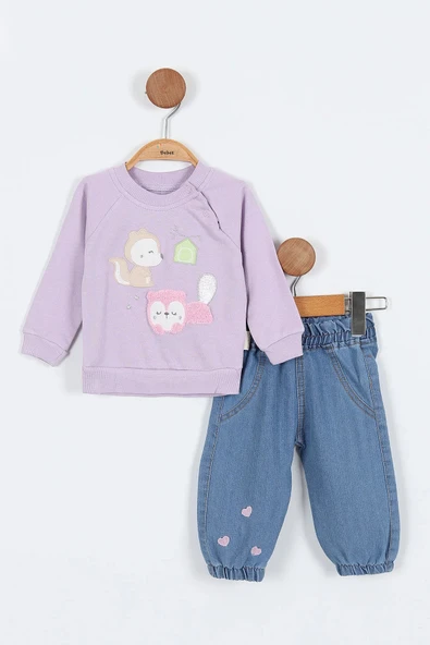 Sincap Sweatshirt Pantolon Kız Bebek Alt Üst Takım Kız Bebek 2'li Takım Kız Bebek İkili Takım