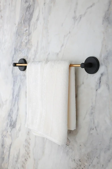 Elegant Siyah-Gold Uzun Havluluk - Paslanmaz Çelik Havlu Askılığı, Yapışkanlı ve Vidalı