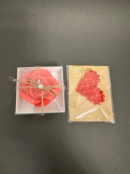 Gül Mum Kalpli Anahtarlık Set - 4