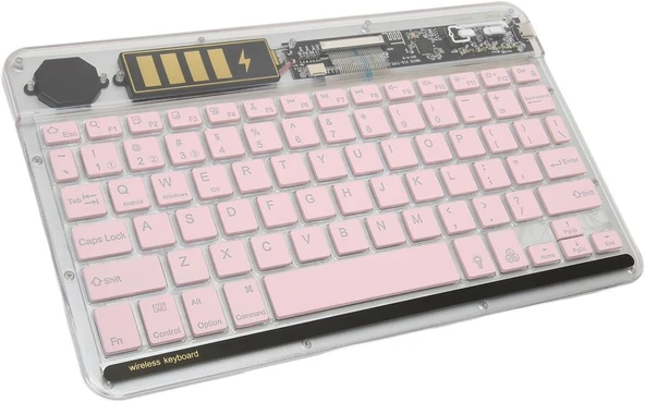 Microsoft Surface Pro 9 13" Uyumlu Kablosuz Bluetooth Şarjlı Transparan Rgp 7 Renk Işıklı Klavye - Pembe