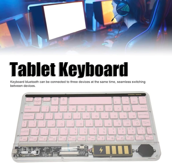 TCL NXTPAPER 11 10.95" Uyumlu Kablosuz Bluetooth Şarjlı Transparan Rgp 7 Renk Işıklı Klavye - Pembe - 3