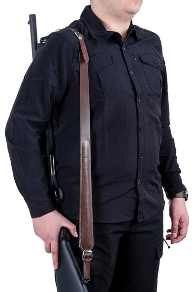 Tüfek Askı Kayışı - Savage - Lüks Deri - Koyu Kahve - Resim 4