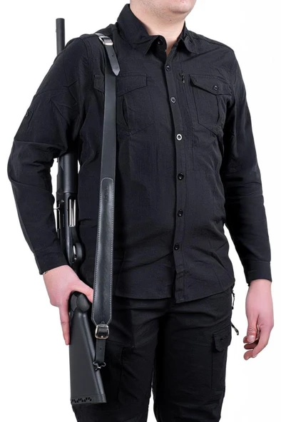 Tüfek Askı Kayışı - Savage - Lüks Deri - Siyah - Resim 4