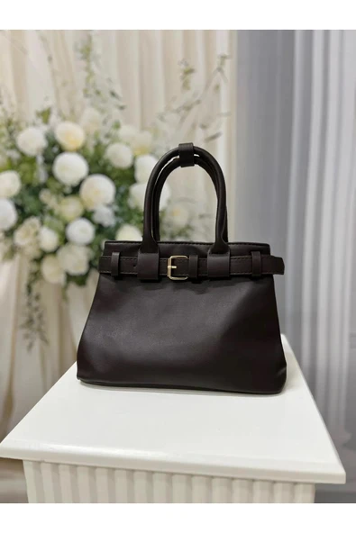 Kadın Acı Kahve Kemer Detaylı Deri Mıknatıslı El Kol Ve Omuz Çantası - 2