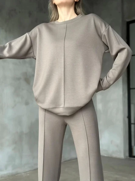 Osy Modal Yumuşak dokulu Kumaş Bisiklet Yaka Takım- Gri - Resim 2