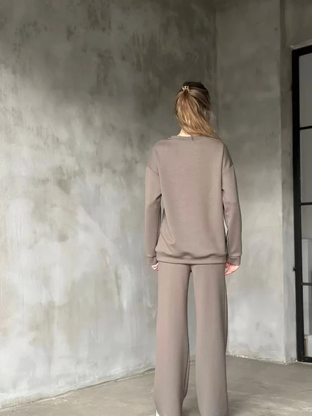 Osy Modal Yumuşak dokulu Kumaş Bisiklet Yaka Takım- Gri - Resim 3