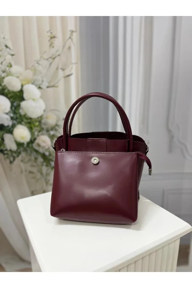 KADIN DERİ BORDO MIKNATISLI EL KOL VE OMUZ ÇANTASI - 2