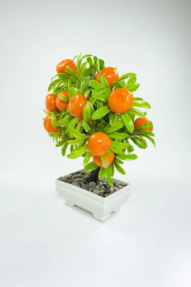 Dekor Ağaç Portakal Ağacı Saksılı Dekoratif Ağaç Biblo 24x13 cm - 2