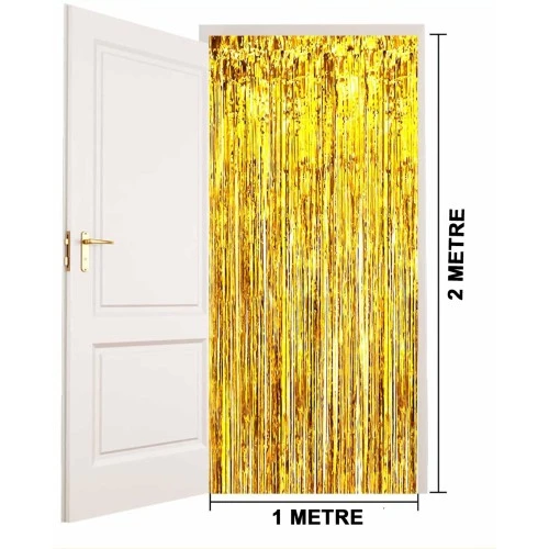 Ekstra Metalize Parlak Saçaklı Arka Fon Perde Gold - Resim 3