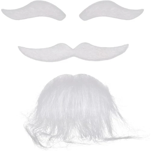 Beyaz Renk Kendinden Yapışkanlı Takma Sakal Bıyık ve Kaş Seti - 2
