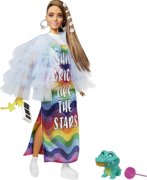 Barbie Extra Renkli Elbiseli Bebek GYJ78