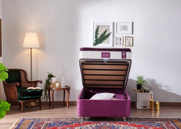 Niron Purple Yatak Seti 90x190 cm Tek Kişilik Yatak Baza Başlık Takımı - Orta Sert Yatak Mor Baza ve Başlığı - 3