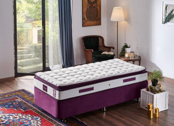 Niron Purple Yatak Seti 90x190 cm Tek Kişilik Yatak Baza Başlık Takımı - Orta Sert Yatak Mor Baza ve Başlığı - 6