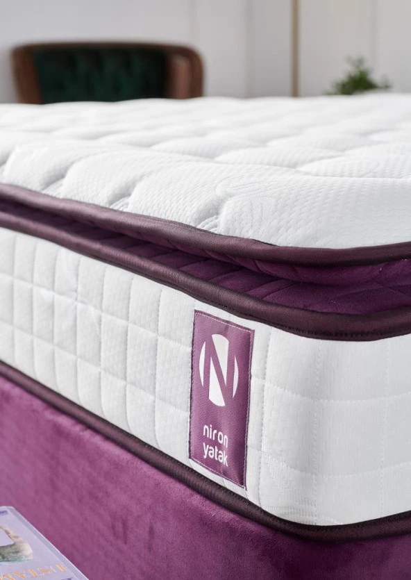 Niron Purple Yatak Seti 120x200 cm Tek Kişilik Yatak Baza Başlık Takımı - Orta Sert Yatak Mor Baza ve Başlığı - 9