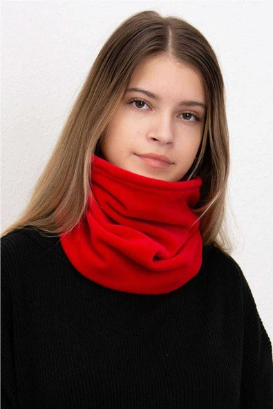 2 Adet Polar İpli Bere ve Boyunluk Kırmızı Kamuflaj - Resim 3