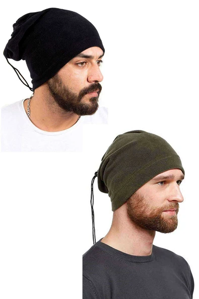 2 Adet Polar İpli Bere ve Boyunluk Siyah Yeşil ürün görseli 1